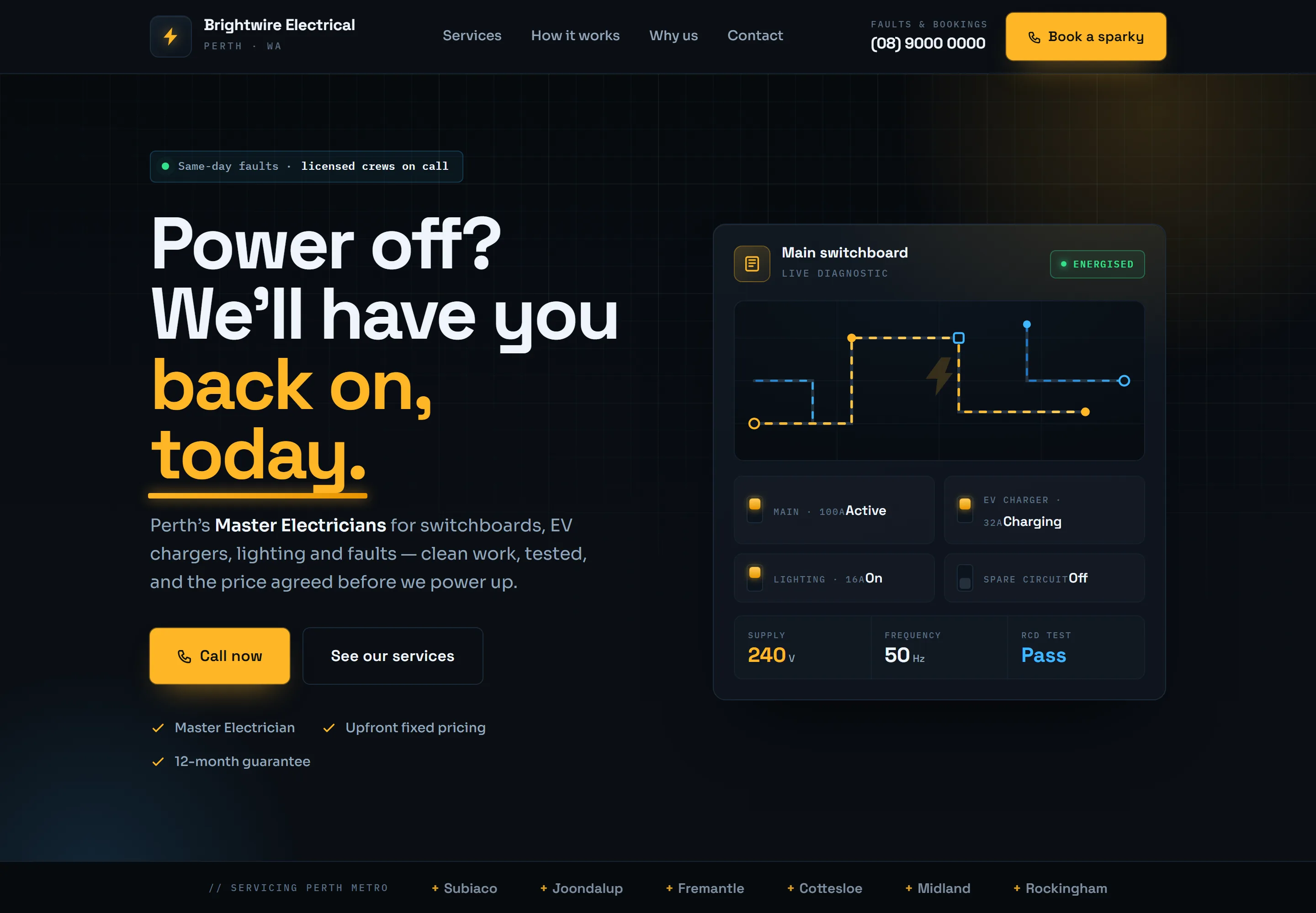 Example website mockup for a Perth electrical business