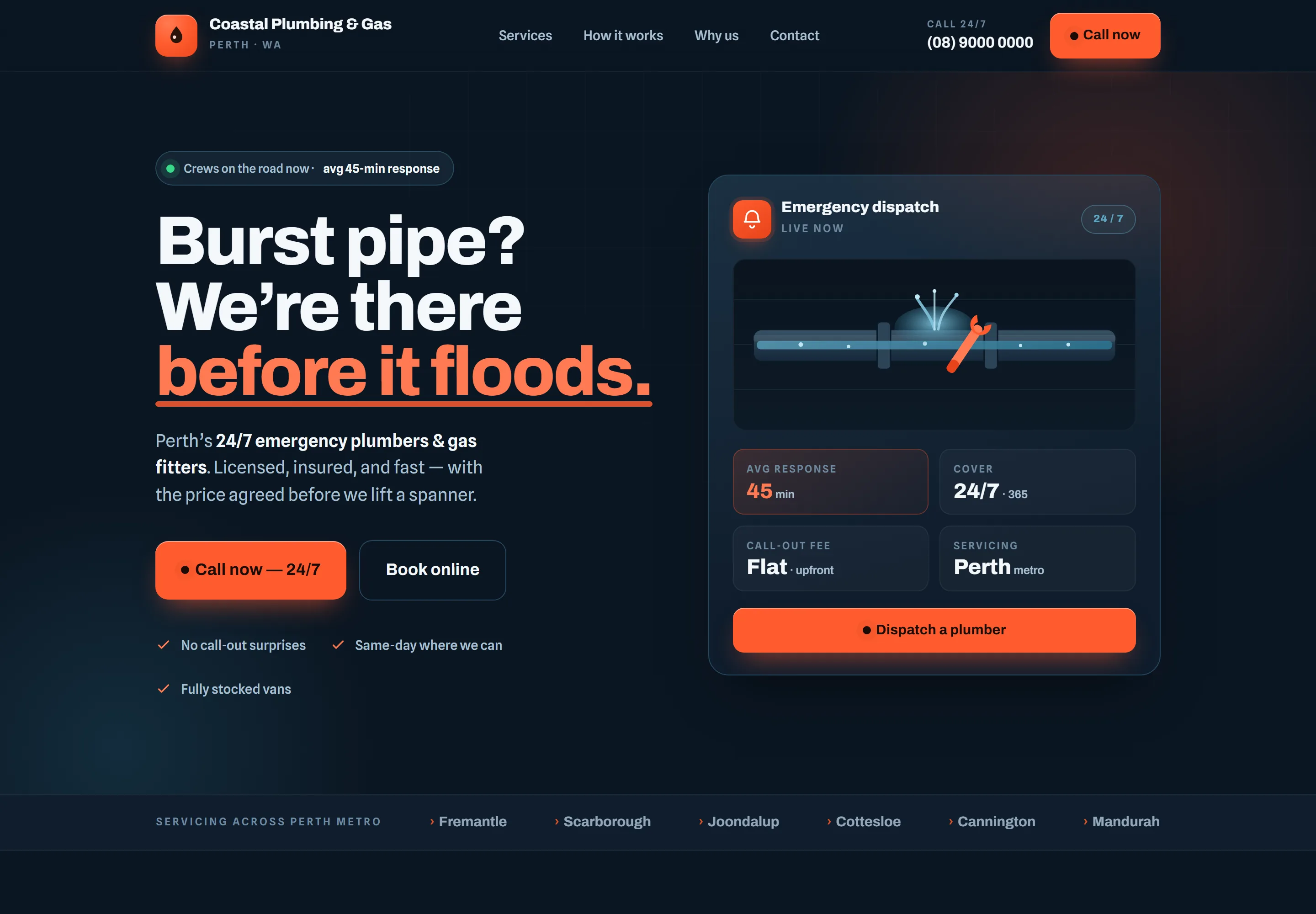 Example website mockup for a Perth plumbing business